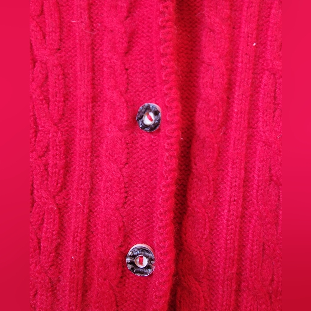 Red Button Up Cable Knit Sweater - Picture 2 of 3
